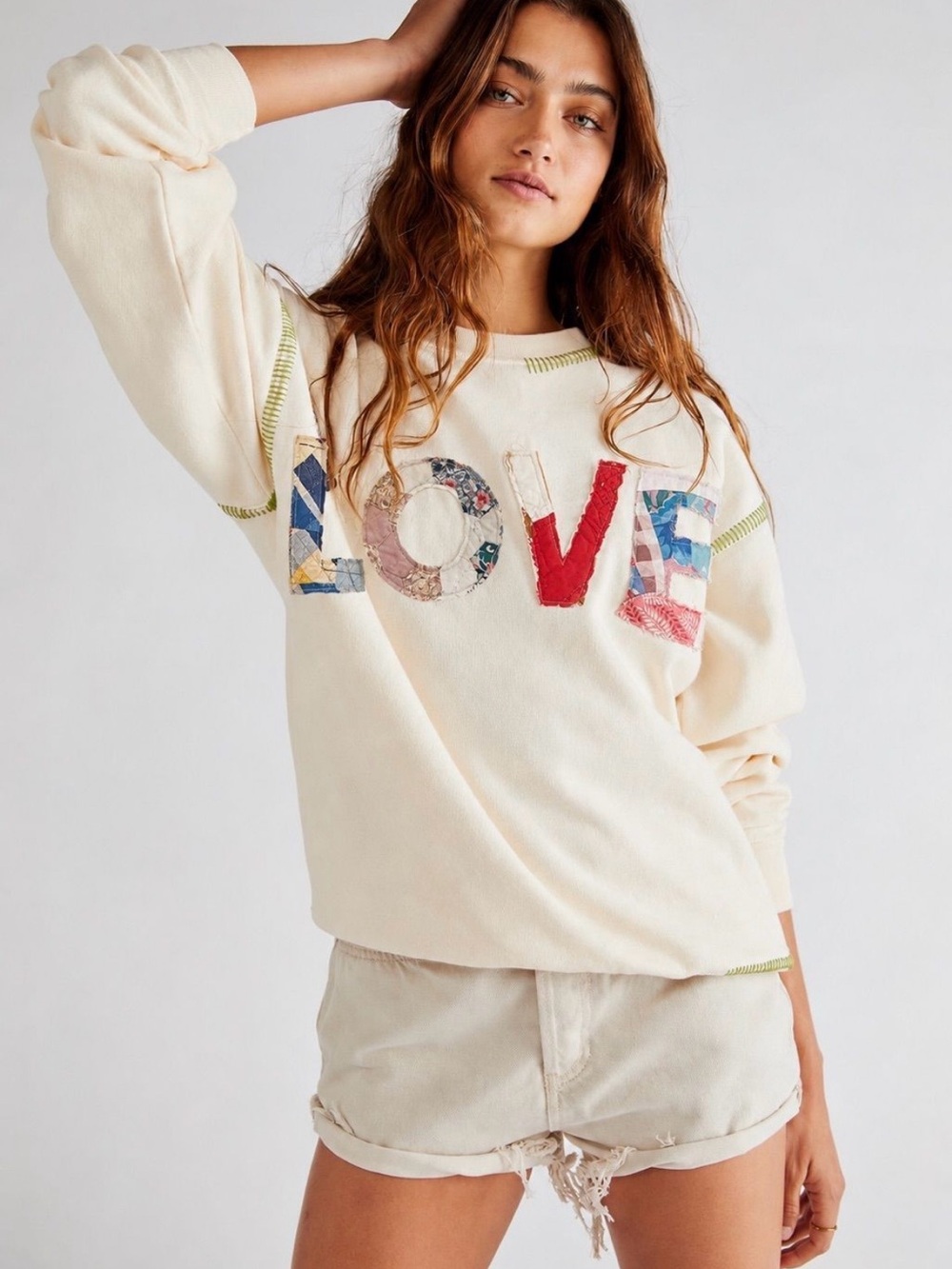NWT Free People X Tricia Fix Love Your Mother Patchwork Sweatshirt Size S